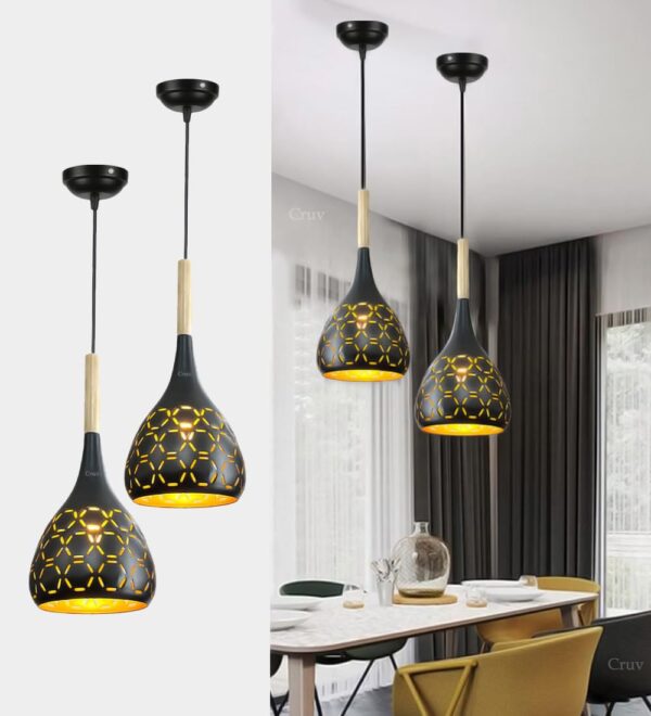 Glowing homes Aluminum Hanging Lights, Pendant Lamps, Bedroom Hanging Lamps and Living Room Lights (Black Pack of 2).