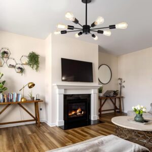 Glowing Homes Black Metal Ceiling Pendant Light, 8 Lights Nordic Chandelier, E27 Retro Industrial Hanging Lighting Ceiling for Living Room, Dining Room, Bedroom, Kitchen