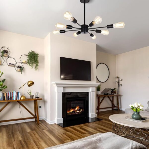 Glowing Homes Black Metal Ceiling Pendant Light, 8 Lights Nordic Chandelier, E27 Retro Industrial Hanging Lighting Ceiling for Living Room, Dining Room, Bedroom, Kitchen