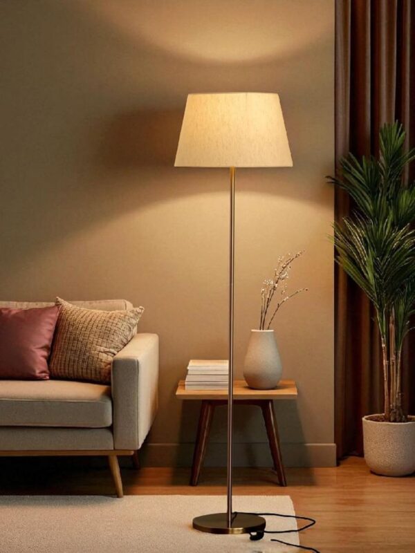 Glowing Homes Floor Lamp Standing Modern Golden Brass Finish 4Ft Height with 12 Inches Beige Lampshade for Living Room Corner, Home, Hotel, Office (Pack of 1) (Beige)