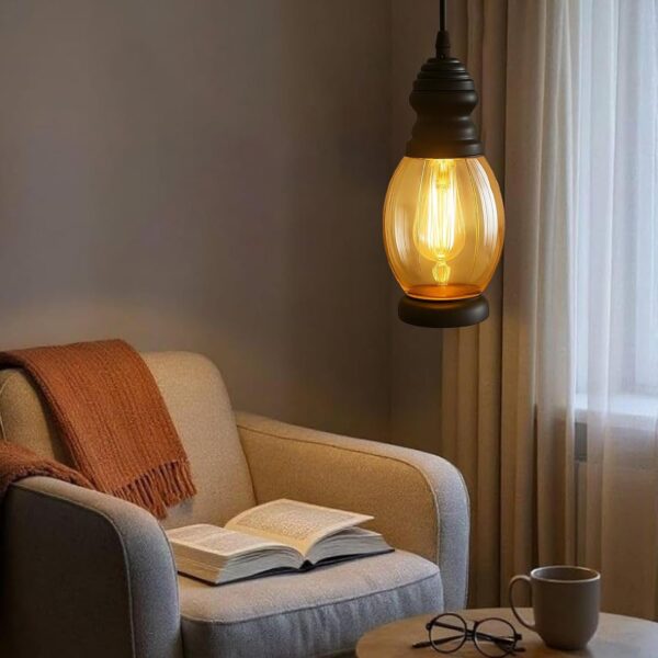 Glowing Homes Vintage Lantern Pendant Light with E27 Holder Rustic Hanging Ceiling Lamp, Black Finish, Clear Glass Shade Farmhouse Industrial Style Lighting for Kitchen, Dining Room (Without Bulb)